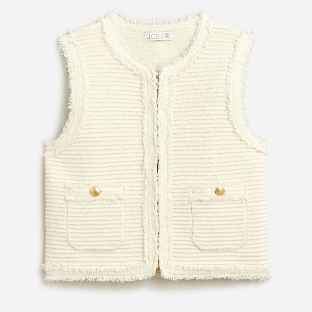 J. Crew boucle fringe vest gold buttons